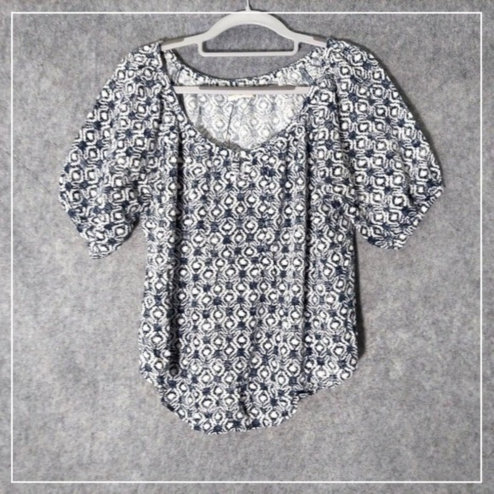 Abercrombie Fitch Top Women M Floral Puff Sleeve Round Hem Popover Boho Festival